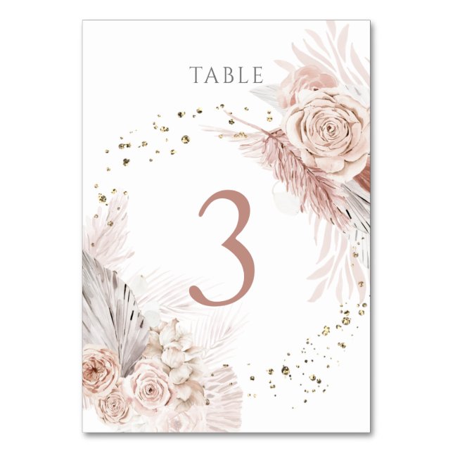 Numeração De Mesa aquarela flores boho Quadro Número 3 (Frente)