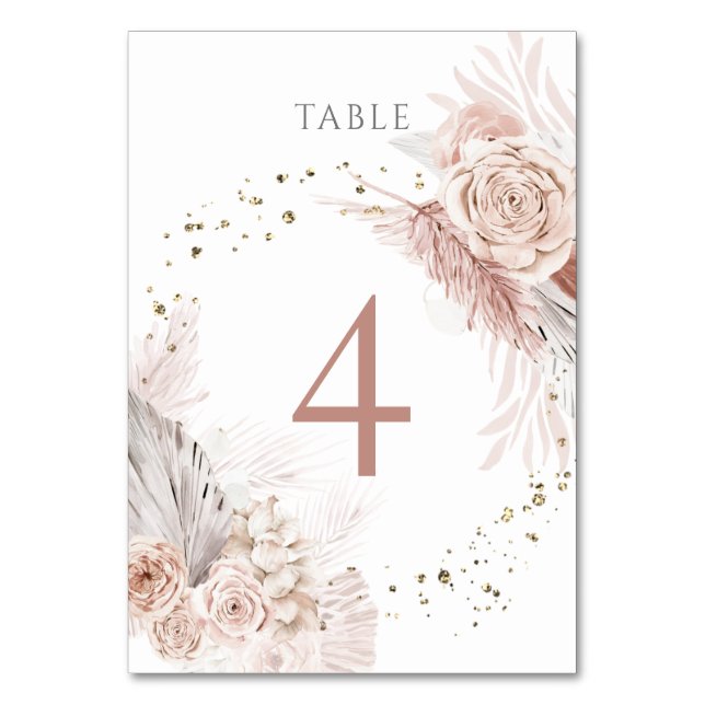 Numeração De Mesa aquarela flores boho Quadro Número 4 (Frente)