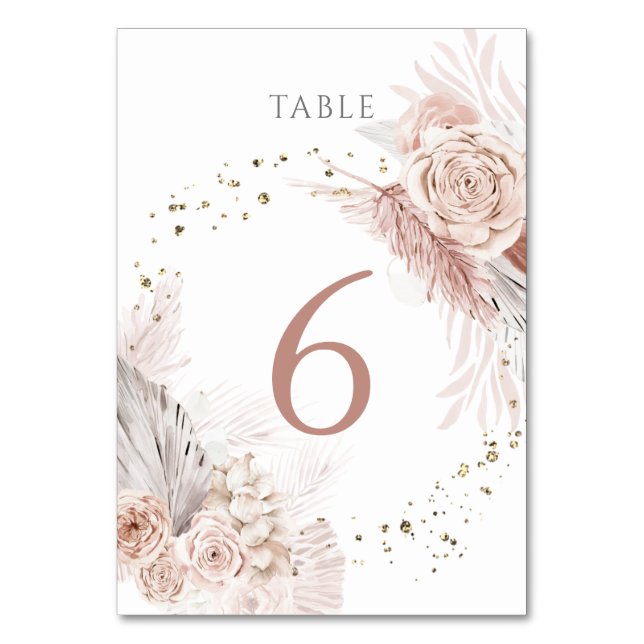 Numeração De Mesa aquarela flores boho Quadro Número 6 (Frente)