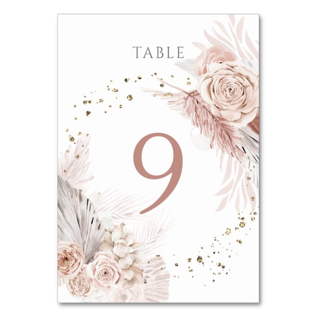 Numeração De Mesa aquarela flores boho Tabela Número 9 (Frente)