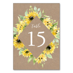 Numeração De Mesa Aquarela Girassóis Papel Kraft   Casamento