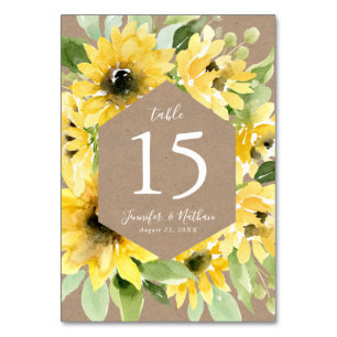 Numeração De Mesa Aquarela Girassóis Papel Kraft   Casamento