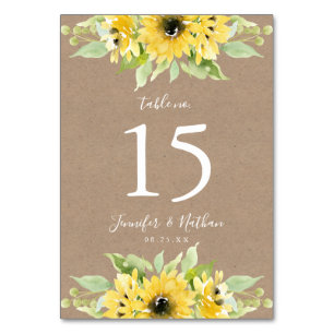 Numeração De Mesa Aquarela Girassóis Papel Kraft   Casamento
