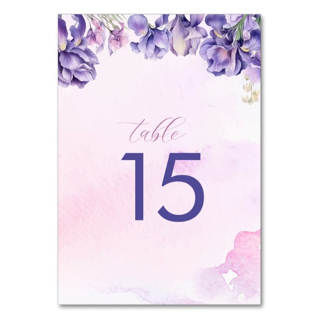 Numeração De Mesa Aquarela Iris Flores Lilac (Frente)