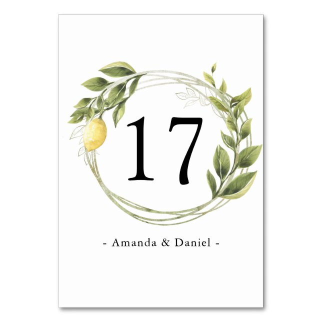 Numeração De Mesa Aquarela Limoncello Greenery Mesa Floral Numbe (Frente)