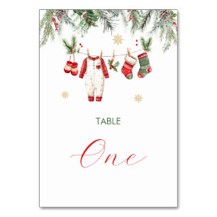 Numeração De Mesa Aquarela Natal Bebê Elegante Inverno Papai Noel Na