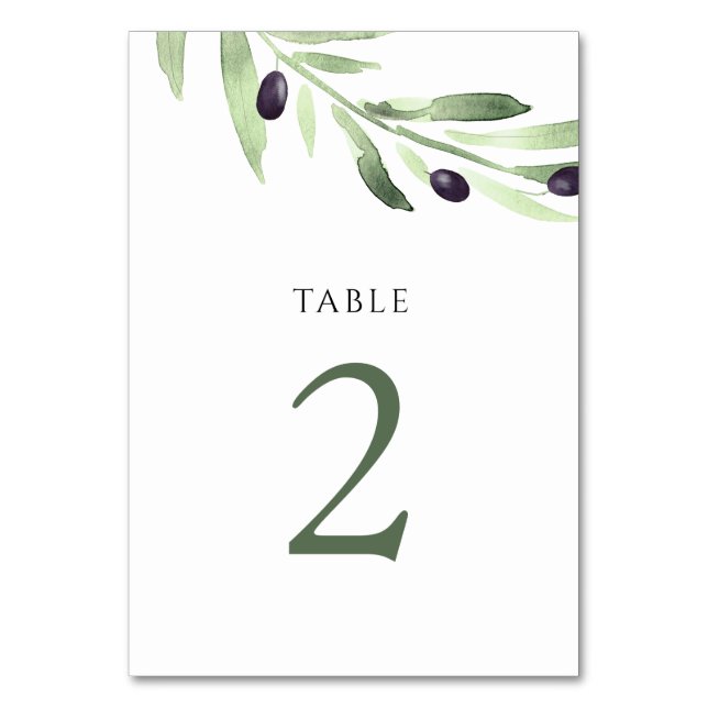 Numeração De Mesa aquarela oliveira verde Quadro número 2 (Frente)