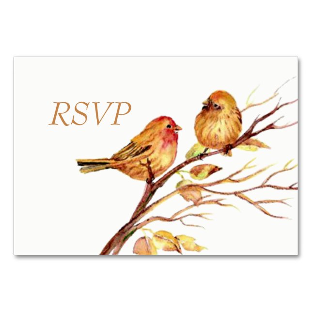 Numeração De Mesa Aquarela Pássaros Vermelhos Marrom RSVP (Frente)