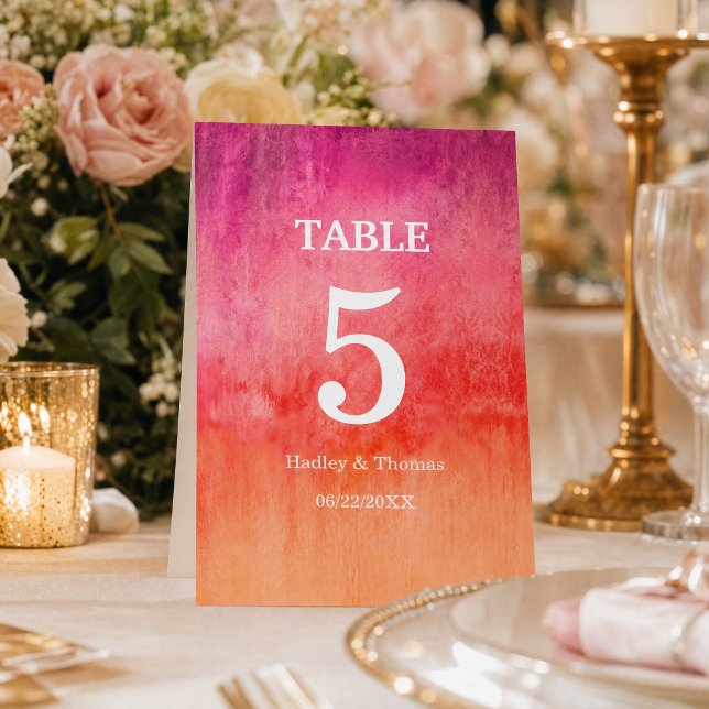 Numeração De Mesa Aquarela Rosa Quente e Laranja (Criador carregado)