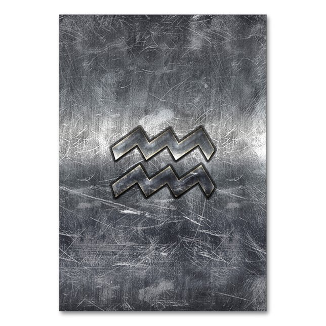 Numeração De Mesa Aquarius Zodiac - Estilo de Aço Prateado Distante (Frente)