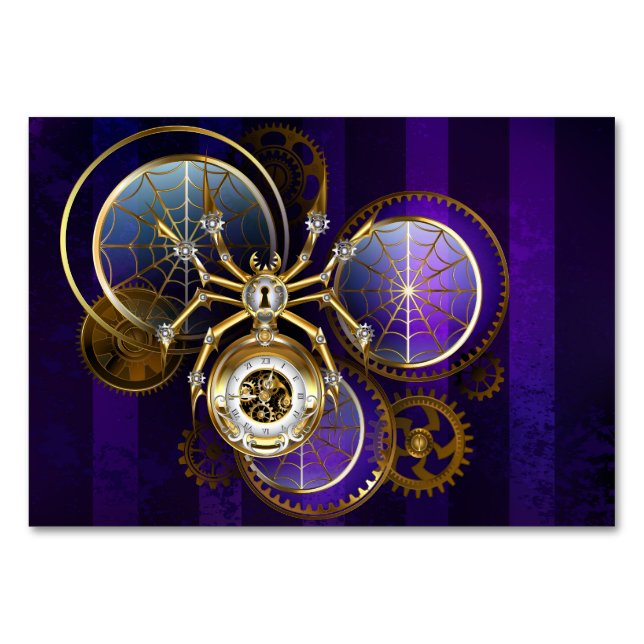 Numeração De Mesa Aranha Steampunk no fundo roxo (Frente)