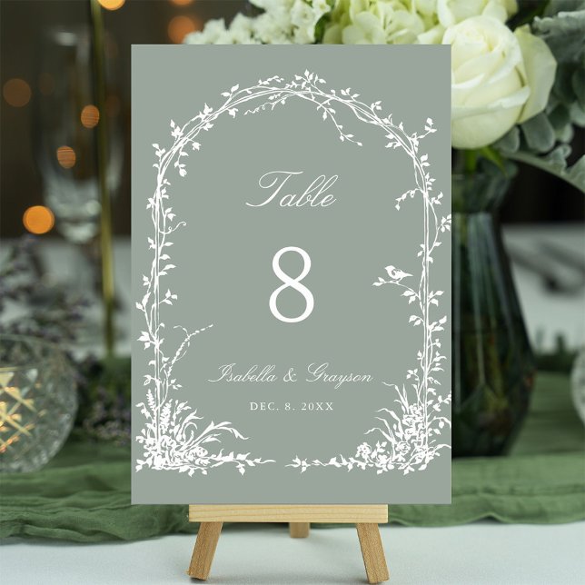 Numeração De Mesa Arco Botânico Romântico Jardim Casamento Verde Sag (Criador carregado)