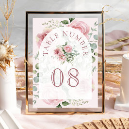 Numeração De Mesa Arco de Noiva com Floral de Eucalipto Rosa Corado