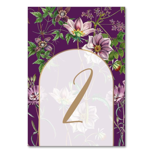 Numeração De Mesa Arco de Noiva Verde Floral Roxo Dourado (Frente)