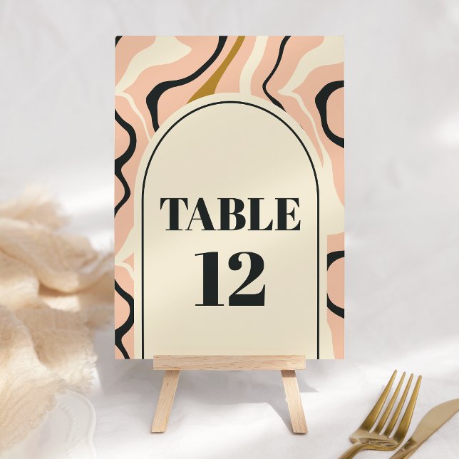 Numeração De Mesa Arco de Redemoinho Retro Rosa Preto Dourado Creme  (Criador carregado)