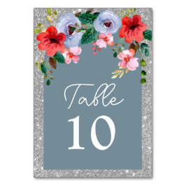 Numeração De Mesa Arco Floral de Cor de Água com Glitter Azul Dusty