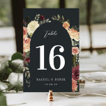 Numeração De Mesa Arco Floral Rustic Bloom Watercolor<br><div class="desc">Cartões elegantes e russos apresentam um arco de rosa de aquarela e flores mães em tons de marsala, burgundy, rosa-pincel e marfim com folhagem verde. O número da tabela, a data do evento e o texto personalizado adicional são exibidos no centro. Design repete-se no lado oposto. Coordena-se com a nossa...</div>