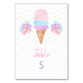 Numeração De Mesa Arco-Íris Sorvete Rosa Dourado Aniversário