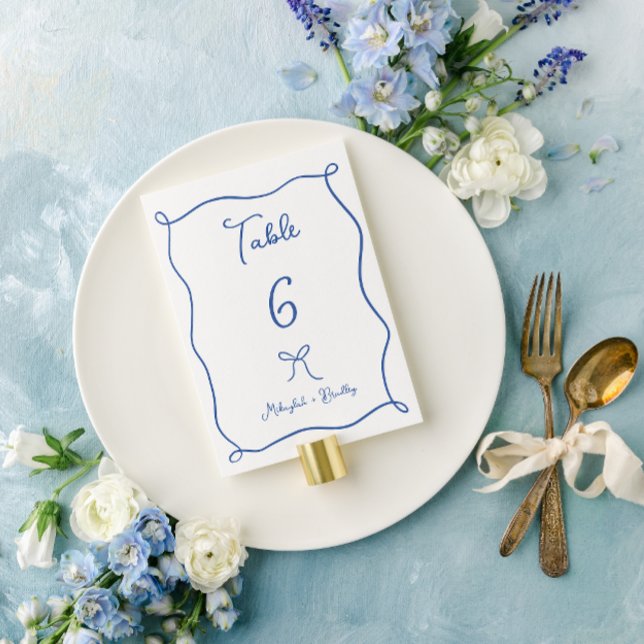 Numeração De Mesa Arco Whimsical & Fitas Casamento Azul Francês (Criador carregado)