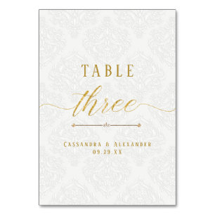 Numeração De Mesa Argumento Branco Elegante Lace Dourado 3 Três Casa