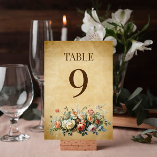 Numeração De Mesa Arranjo floral vintage boho papel antigo