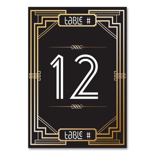 Numeração De Mesa Art Deco Black and Dourado Gatsby Table Number (Frente)