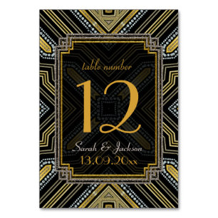 Numeração De Mesa Art Deco Nomes de Convidados Pretos Dourados