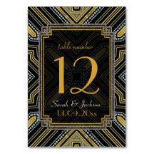 Art Deco Nomes de Convidados Pretos Dourados