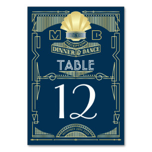 Numeração De Mesa Art Deco Recepção de casamento Partido Dourado Azu