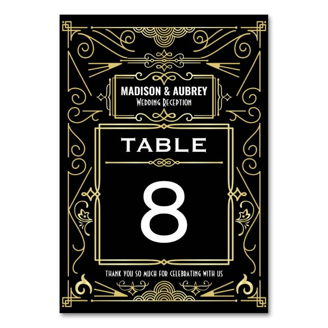 Numeração De Mesa Art Dourado Black Gatsby 1920 Deco Recepção de cas (Frente)