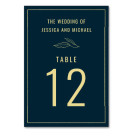 Numeração De Mesa Arte de Linha Dourada Deixa Casamento Elegante Azu