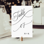 Numeração De Mesa Arte de Luxo Negra e Casamento Branco Número 7,<br><div class="desc">Mesa 7. Verifique todos os números disponíveis. | Luxo e elegante número da mesa de casamento com caligrafia elegante com suas iniciais. Para uma personalização mais avançada deste design,  clique no BOTÃO FERRAMENTA DESIGN AZUL acima!</div>