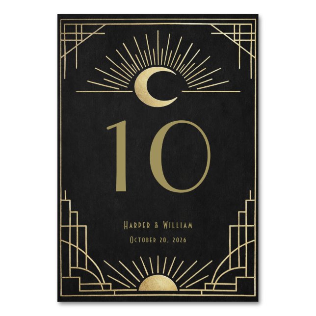 Numeração De Mesa Arte deco celestial preto e dourado (Verso)