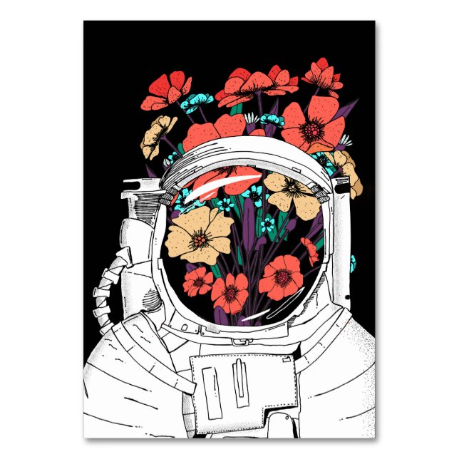 Numeração De Mesa Arte espacial floral de astronauta (Frente)