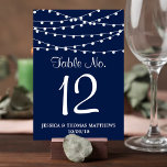 Numeração De Mesa As Luzes De Corda Na Coleção De Casamentos Azuis D<br><div class="desc">Simples, mas elegante, as luzes de cordas na coleção de marinhos azuis é um design com luzes de cordas brancas adoráveis em um fundo azul marinho, o que é perfeito para qualquer celebração de casamento moderna. Esses cartões de tabela podem ser personalizados para sua ocasião especial e farão os cartões...</div>