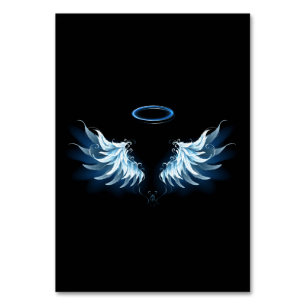 Numeração De Mesa Asas de anjo azuis brilhantes em fundo preto