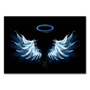 Numeração De Mesa Asas de anjo azuis brilhantes em fundo preto