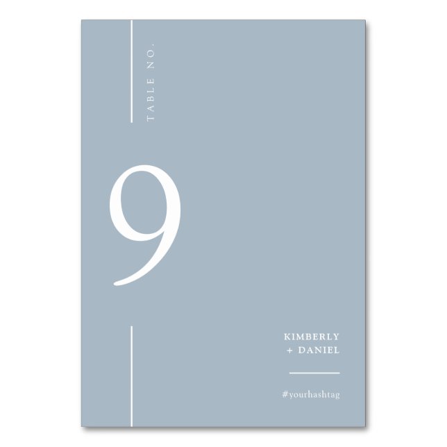 Numeração De Mesa Assento De Casamento Mínimo De Azul, Moderno Elega (Frente)