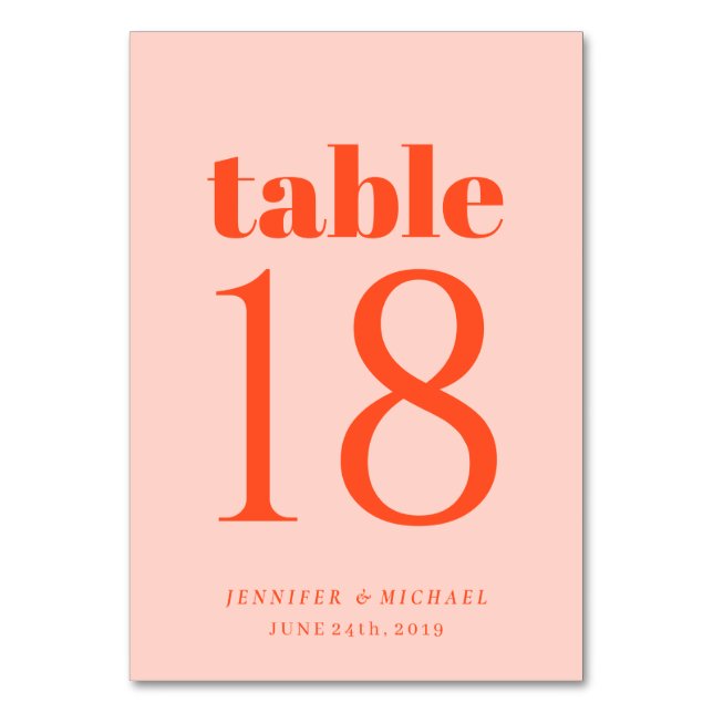 Numeração De Mesa Assentos de Casamento Simples Laranja Rosa Minimal (Frente)