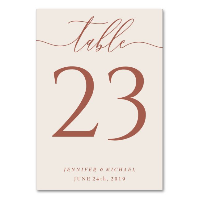 Numeração De Mesa Assentos de casamento terracota bege script (Frente)