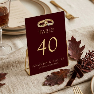 Numeração De Mesa Auburn Brown e Gold Wedding Gold Ring diamante