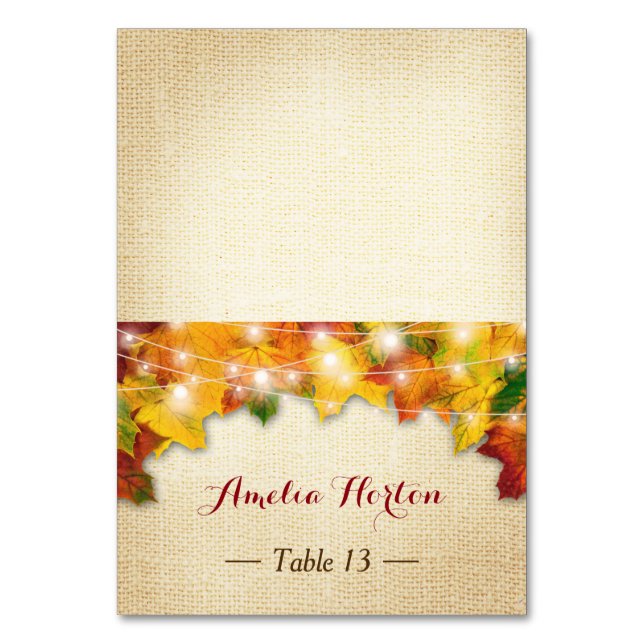 Numeração De Mesa Autumn Deixa Burlap Wedplace Card (Frente)