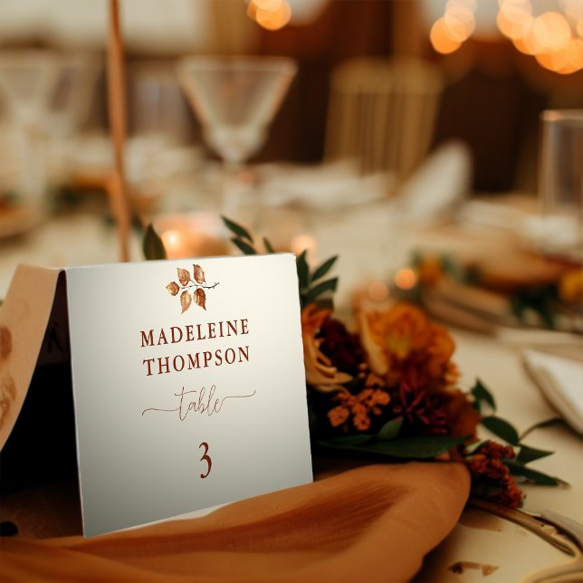 Numeração De Mesa Autumn Deixa Teracotta Chic Place Card (autumn fall wedding guest name table number card leaves foliage botanical terracotta elegant chic )