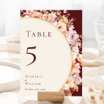 Numeração De Mesa Autumn Floral Burgundy Cream Wedding<br><div class="desc">Este outono, design da mesa de casamento floral de burgundy, é um conjunto de sonhos que incorpora a essência do charme vintage e da elegância moderna. Com flores e folhas do outono em cores do outono, acentuadas com bordas geométricas douradas, nosso design oferece uma estética simples, mas cativante, perfeita para...</div>