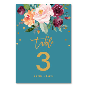 Numeração De Mesa Autumn Floral   Número do quadro teal