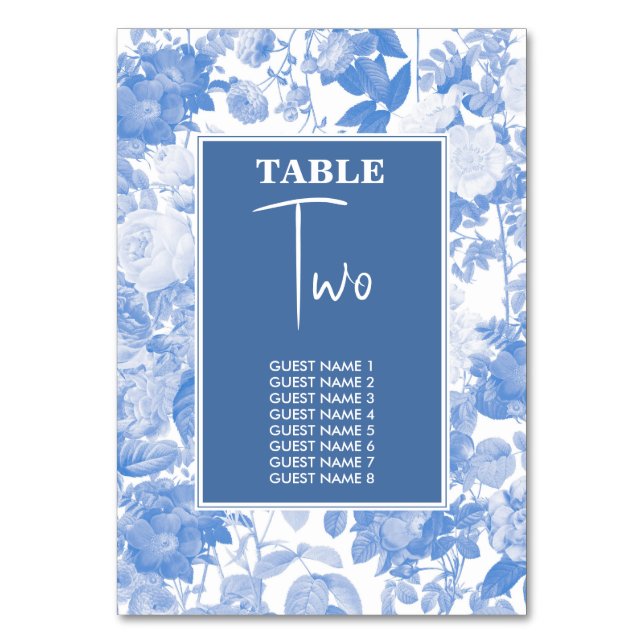Numeração De Mesa Azul Aquarela Florais Botânicos Mesa Nu (Frente)