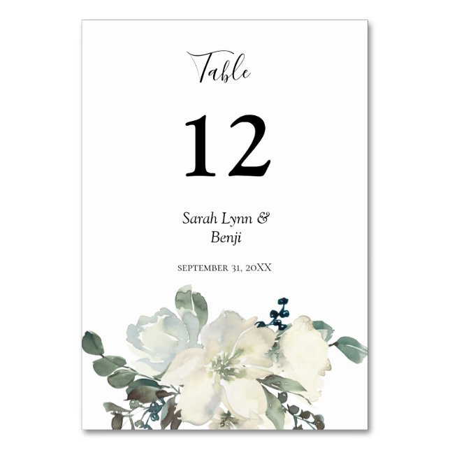 Numeração De Mesa Azul e Branco Dusty Floral- Branco V2 (Frente)
