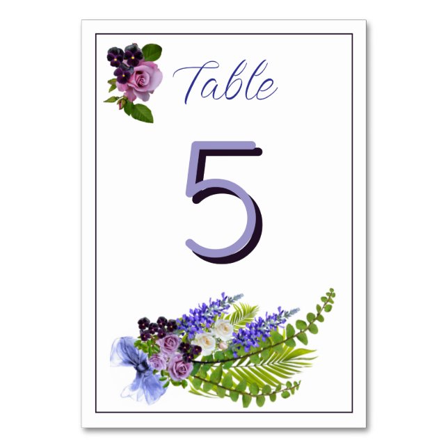 Numeração De Mesa Azul e roxo floral  (Frente)