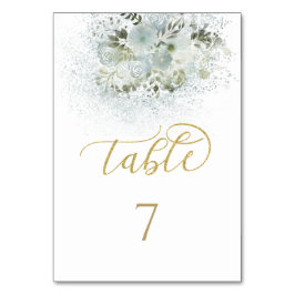 Numeração De Mesa Azul empoeirado romântico floral dourado caligrafi