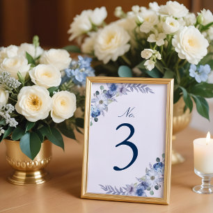 Numeração De Mesa Azul francês e Lavanda aquarela branco floral